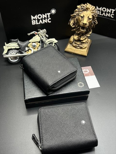 کیف کارت لوکس مردانه مون بلان مدل اکاردئونی عکس خور مسترکوالیتی جعبه دار به همراه بند مچی طرح چرم لیزری سافیانو
